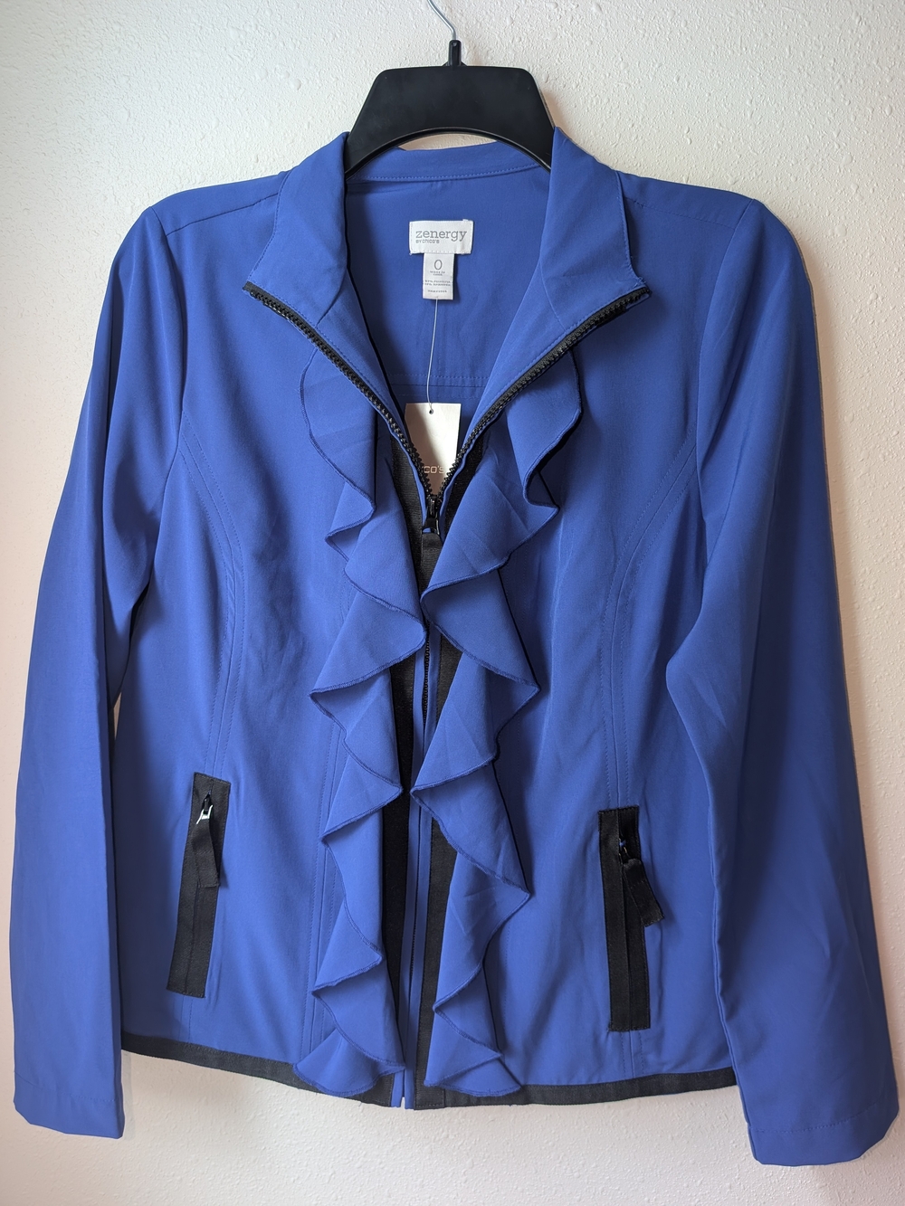 Chico's Cobalt Blue Ruffle Zip-Front Blazer